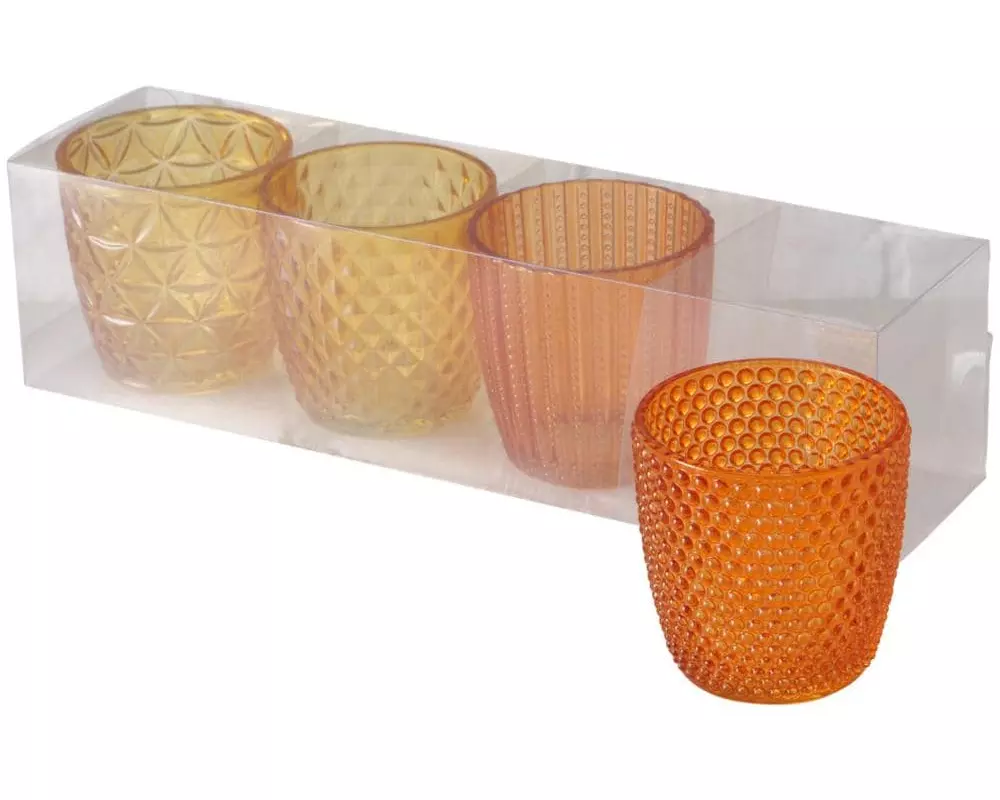 Boltze Windlicht Marilu 4 Stück, 7.5 cm, Orange