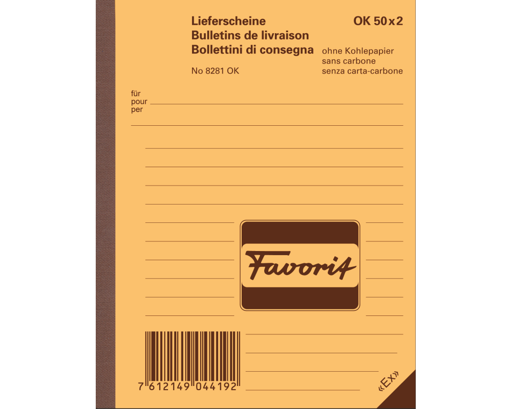FAVORIT Lieferscheine D/F/I A6 8281OK rot/weiss 50x2 Blatt