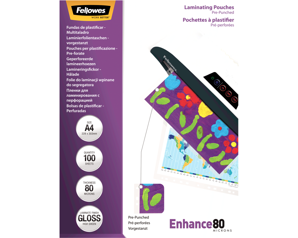 FELLOWES Laminierfolien Enhance 80g A4 5452502 gelocht 100 Stück