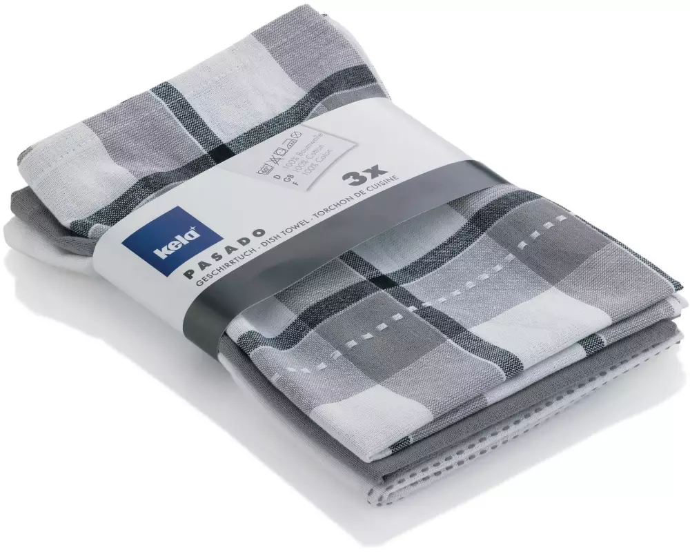 Kela Geschirrtuch-Set Pasado 3 Stück, Grau/Weiss