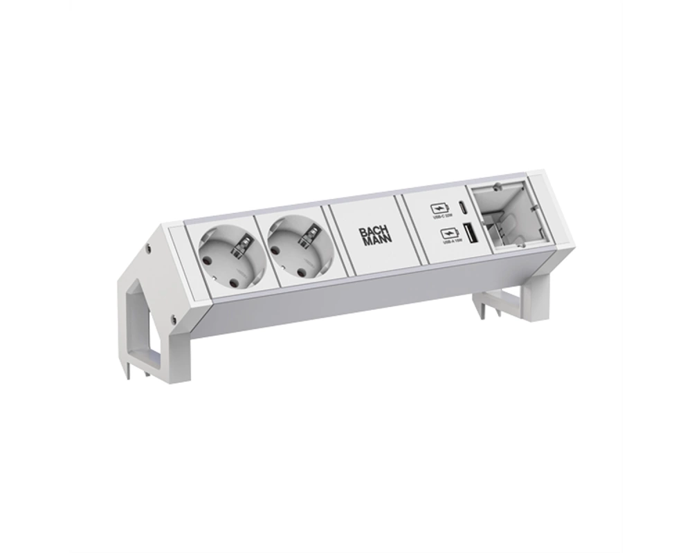 BACHMANN DESK2 ALU WHITE 2xCEE7/3 1xCM 1xUSB A/C 22W 0,2m GST18