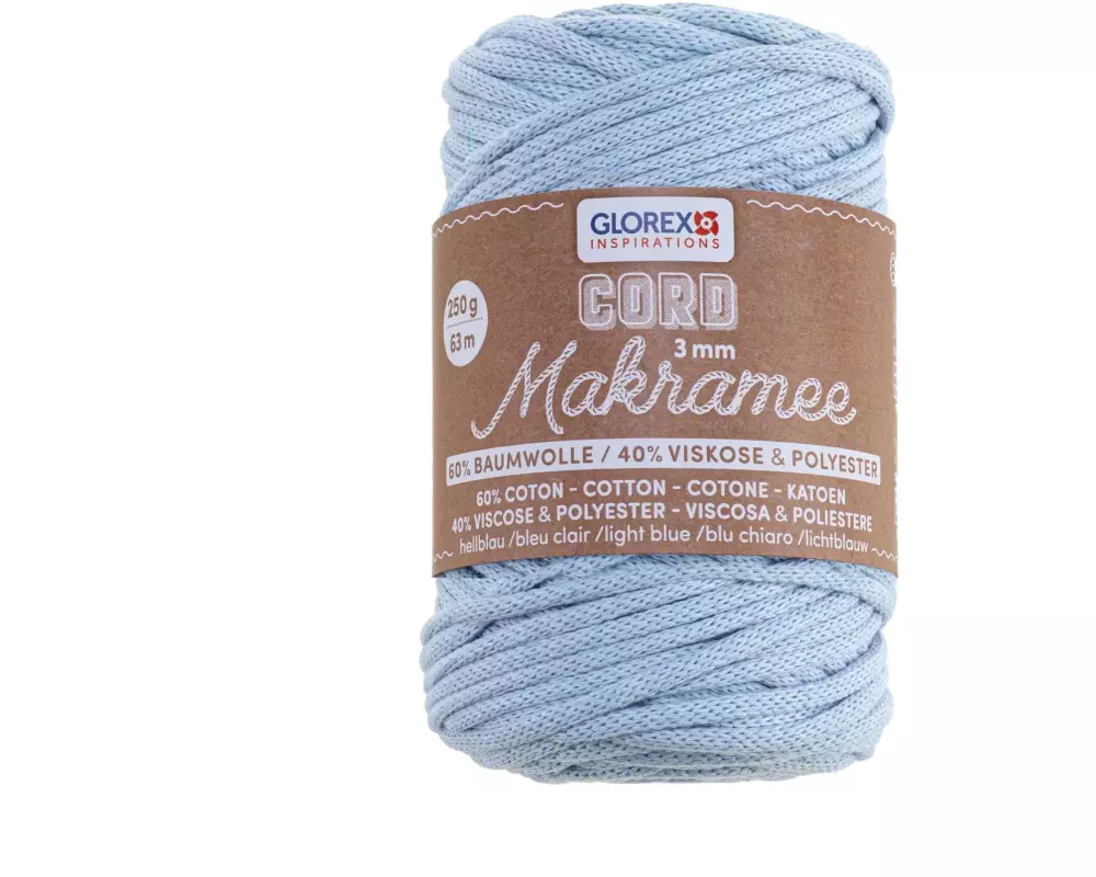 Glorex Wolle Makramee Cord gewebt 63 m x 3 mm, 250g, Hellblau
