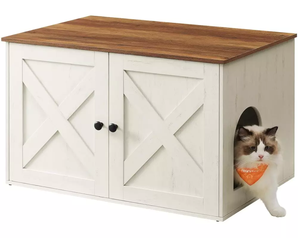 Feandrea Katzenhaus für Toilette 80 x 53 x 50 cm, Braun/Weiss