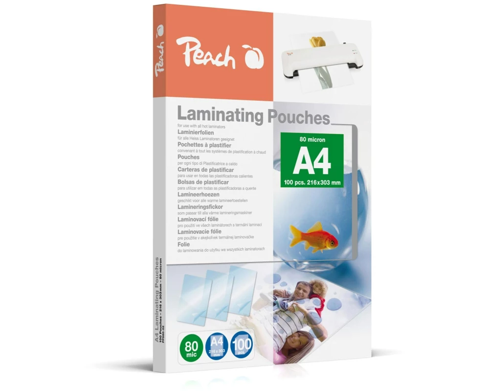 Peach Laminierfolie A4, 80 µm, 100 Stück, Glänzend