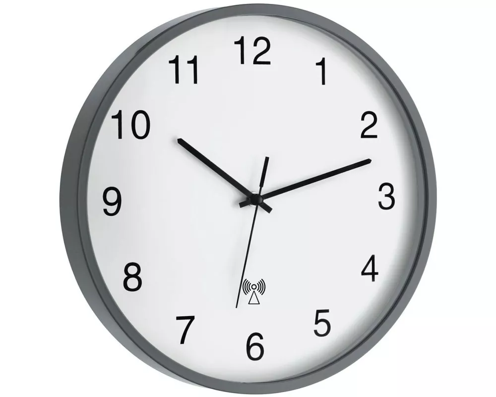 TFA Dostmann Funk-Wanduhr Ø 30.2 cm, Grau/Weiss