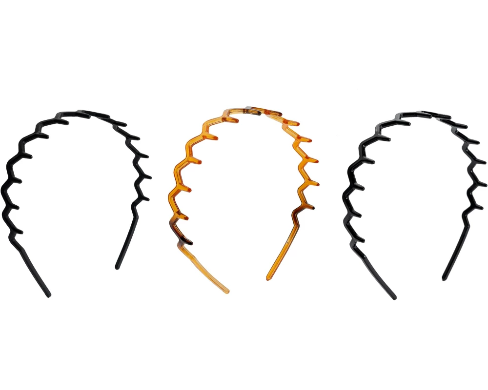 Brushworks Zig Zag Headband 3er-Pack Schwarz und Schildpatt