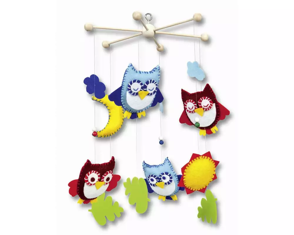 Folia Mobile Eulen, Blau/Rot/Grün/Gelb