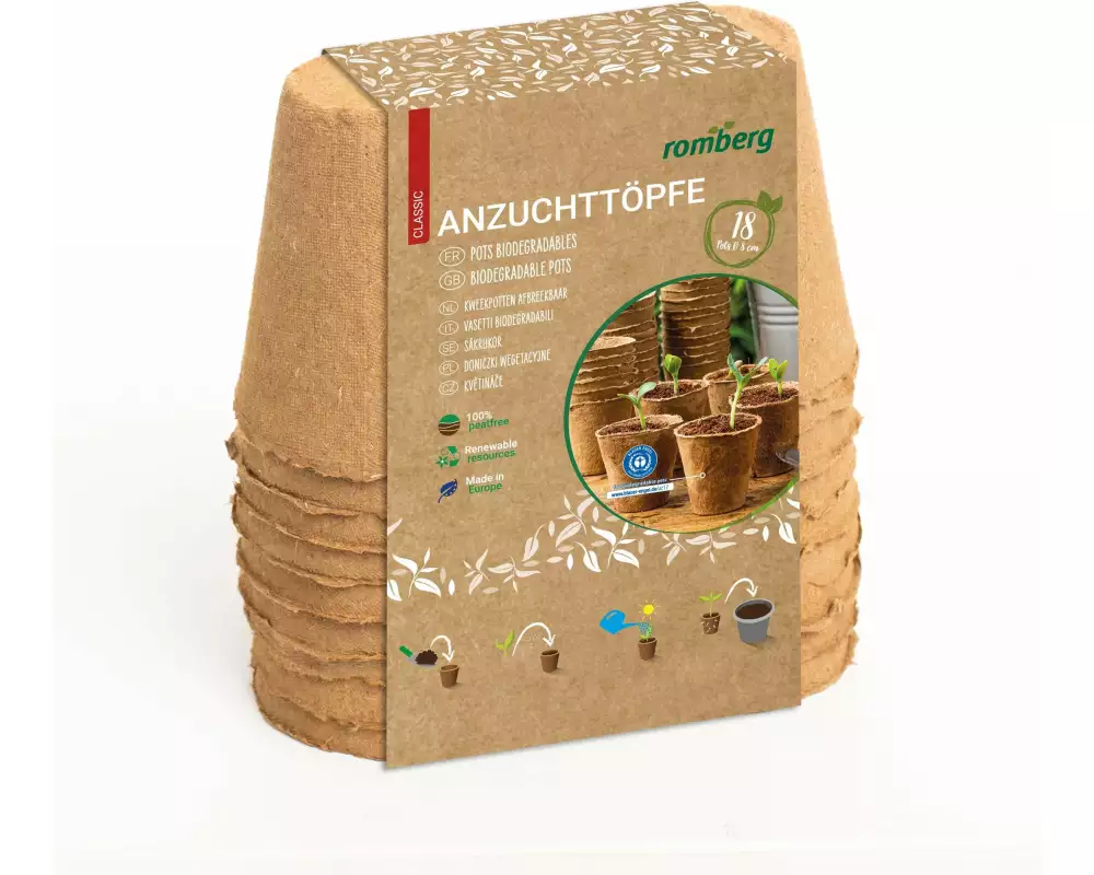 Romberg Aufzuchttöpfe 18 Stück, 8 cm rund