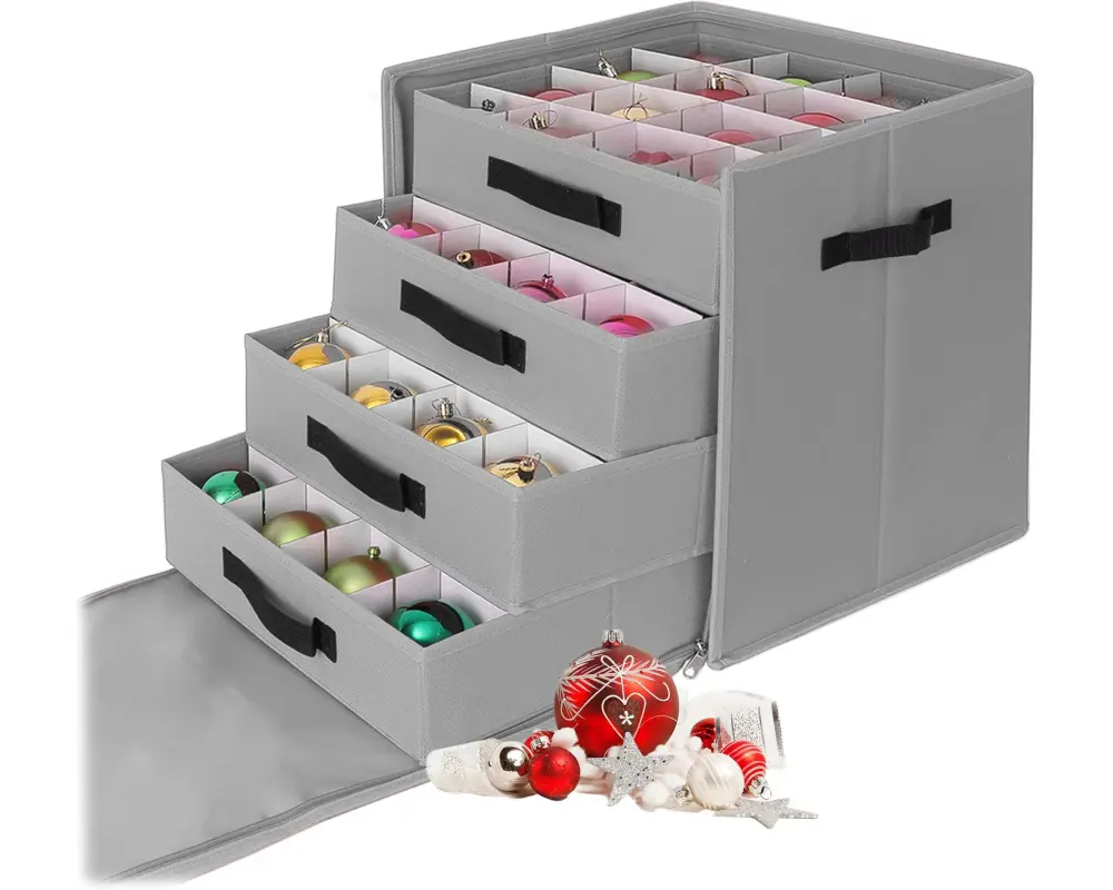 relaxdays Christbaumkugel-Aufbewahrungsbox Grau