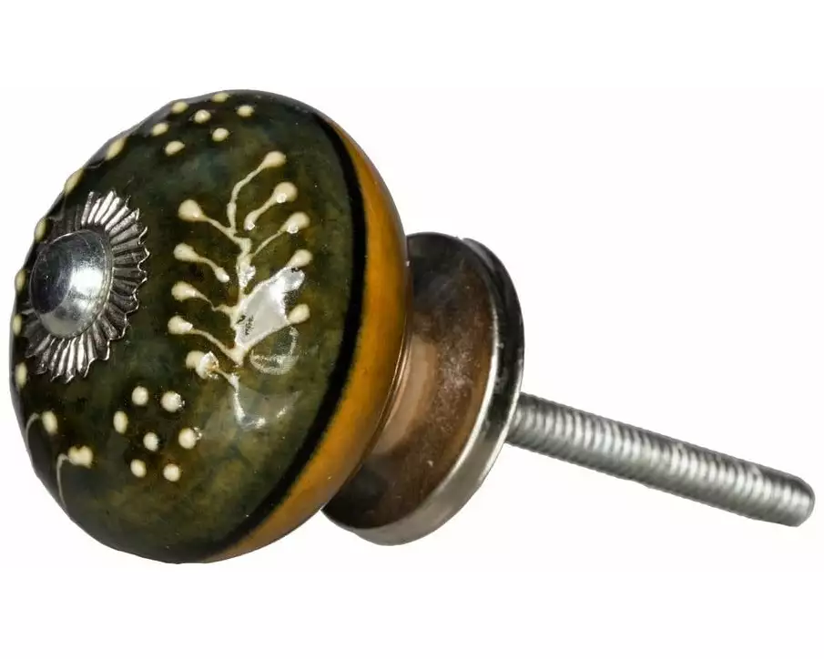 Tranquillo Möbelgriff handgemacht, Ø 4 cm, Dunkelgrün/Silber