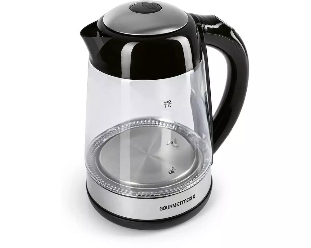 GOURMETmaxx Wasserkocher 1.7 l, Transparent/Schwarz