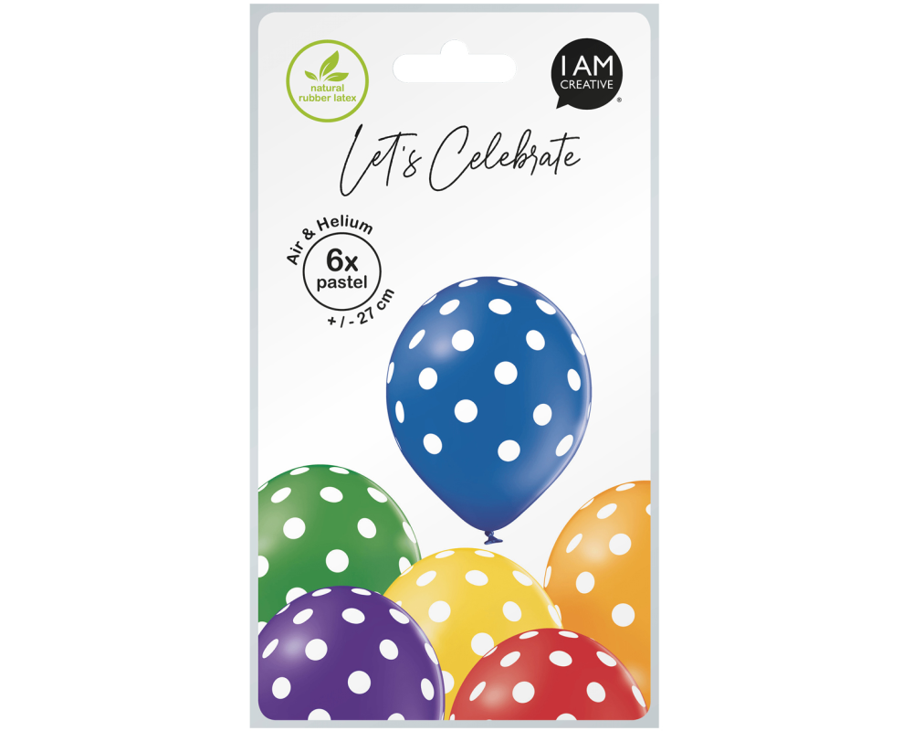 I AM CREATIVE Ballons grosse Punkte 27cm 1000-1057 Mix 6 Stück