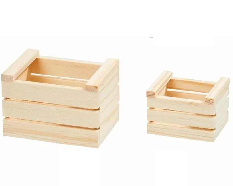 HobbyFun Mini-Utensilien Holzkisten-Set 3.5 - 5 cm, Natur, 2 Stück
