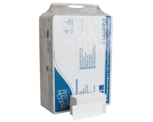 CLEAN AND CLEVER Handtücher W-Falz 20.6x32cm 38512 PRO204 hochweiss 25x120 Blatt
