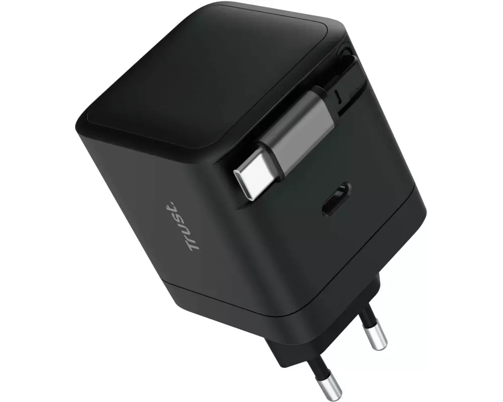 Trust USB-Wandladegerät Maxo USB-C-PD 65 W mit einziehbaren Kabel