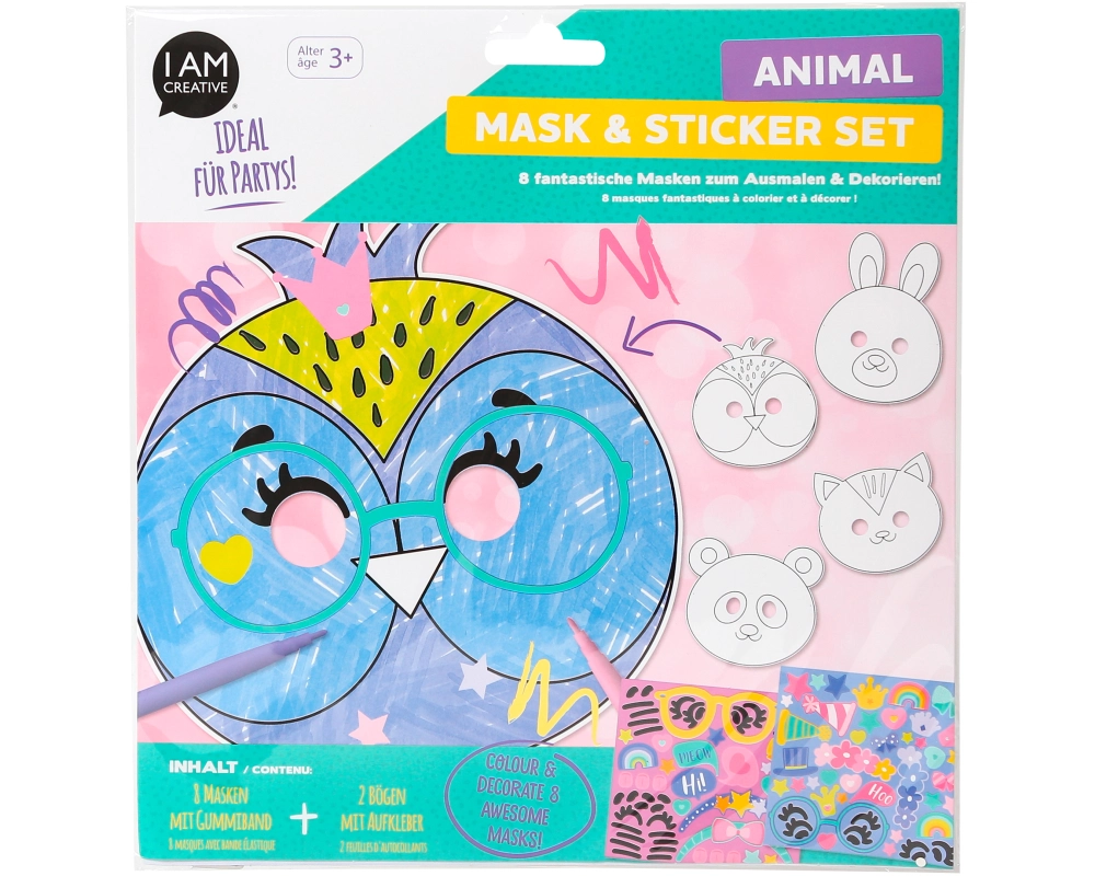 I AM CREATIVE Masken 4220.1 Tieremit Stickers, 18tlg.