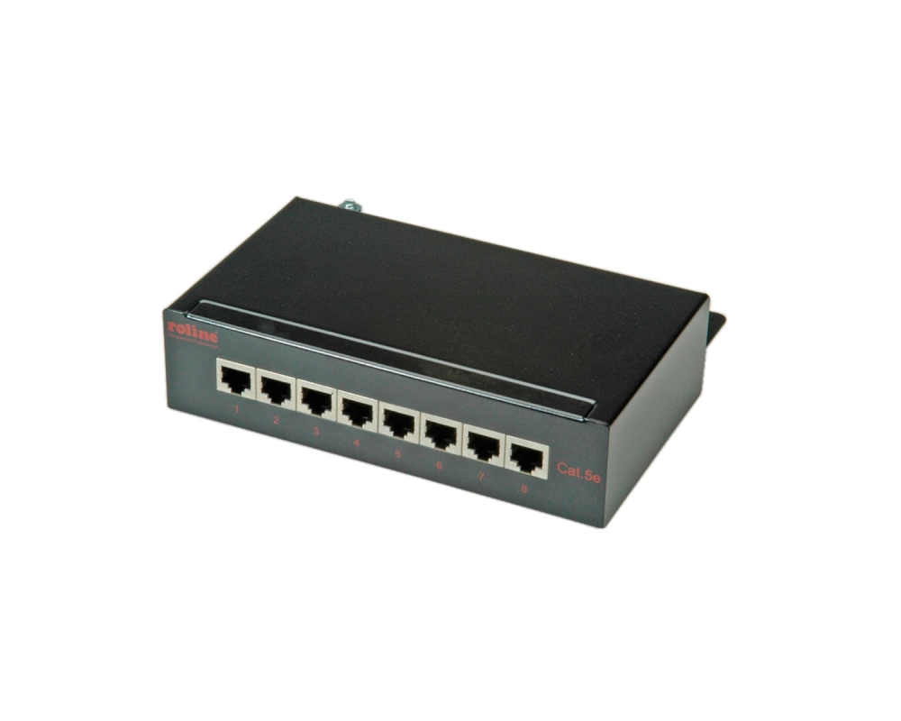 ROLINE Patchpanel, 8 Ports, Cat.5e (Class D), geschirmt, schwarz