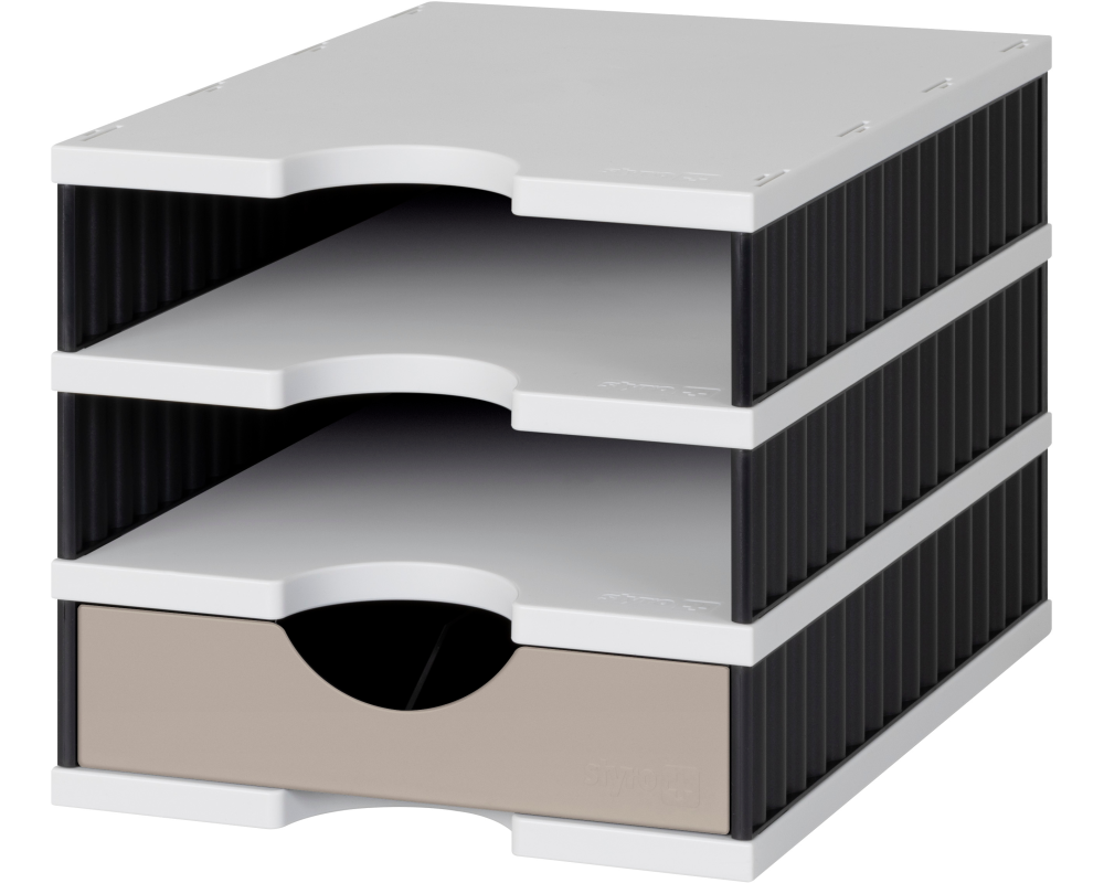STYRO Ablagesystem styrodoc 268-0103.9875S bk/grau,3 Fächer 248x331x225mm