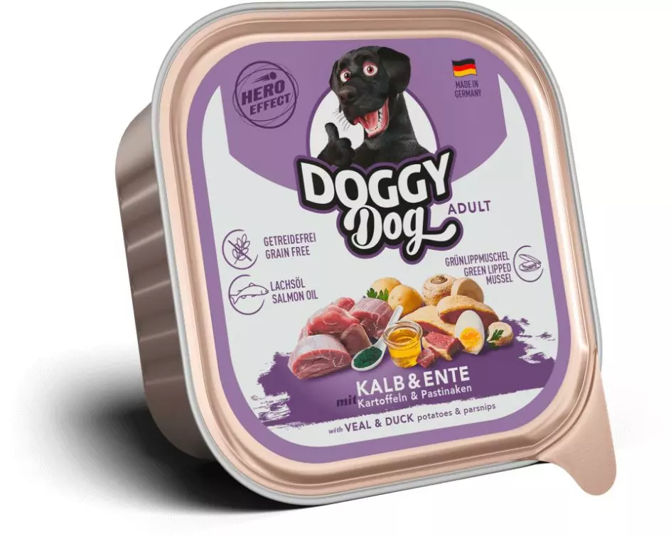 DOGGY Dog Nassfutter DoggyDog Schale Kalb, Ente Adult 150 g