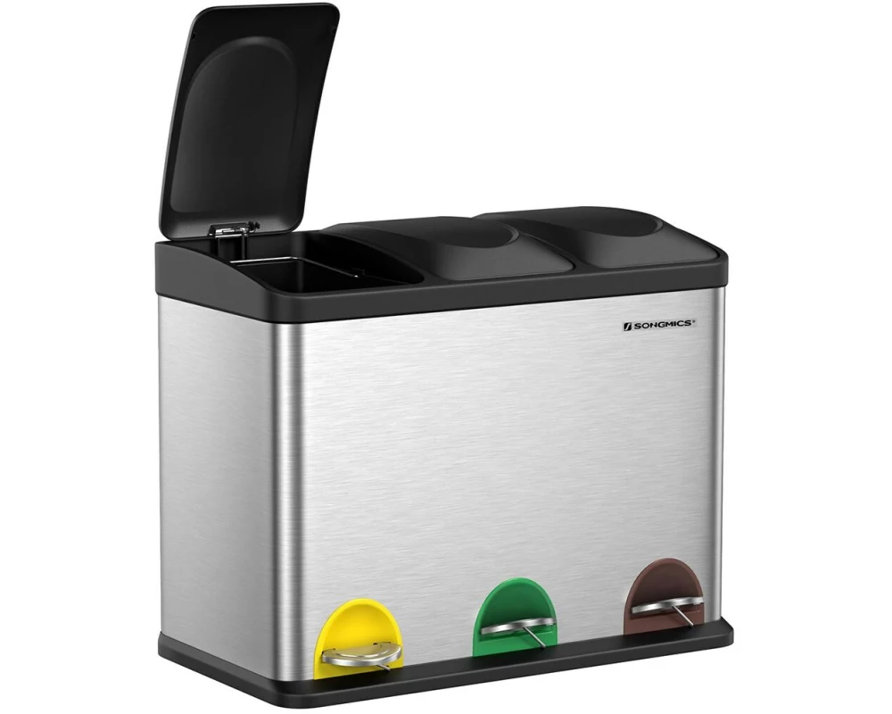 Songmics Treteimer 3 x 15 L, Silber-Schwarz