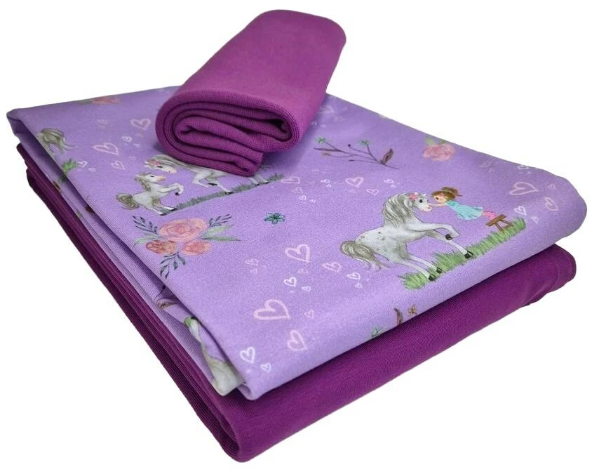 Stoffe Stoff Jersey Pferd lila 3-teilig, 2 x 1 m