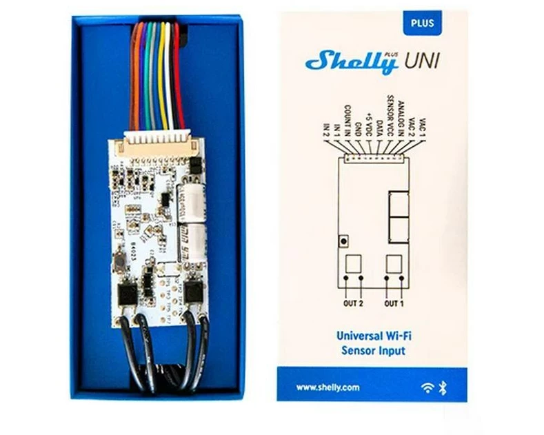 Shelly Universal Modul Plus Uni, 1 x ADC, 1 x Data, 2 x DI, 2 x DO