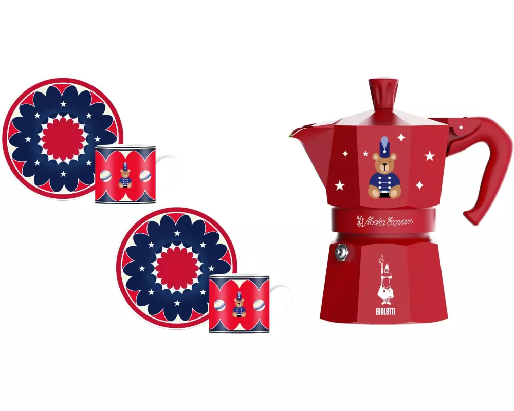 Bialetti Moka Express 3 Tassen, Rot/Blau