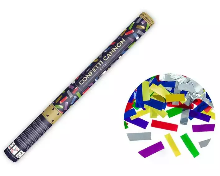 Partydeco Konfettikanone Streifen farbig, 60 cm