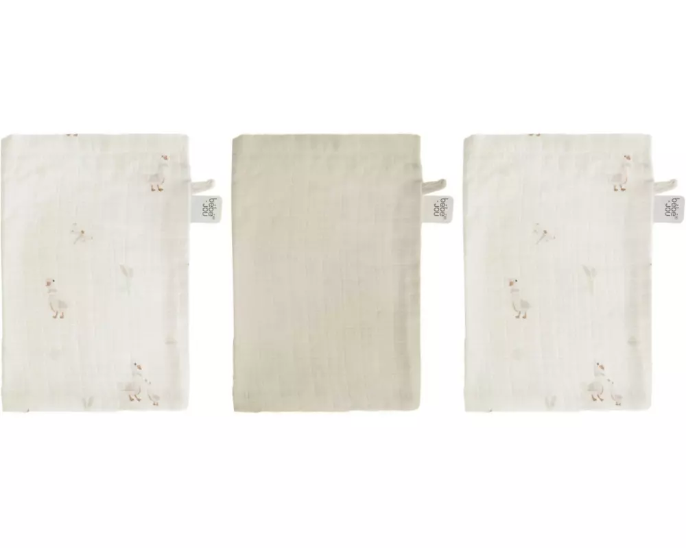 ZEWI bébé-jou Baby-Waschhandschuh Muslin Dear Goose 3er , beige