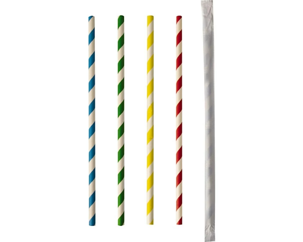 Papstar Strohhalm Stripes Farbig assort. 100 Stück, Mehrfarbig