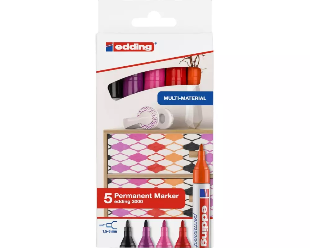 edding Permanent-Marker 3000 5 Stück, Rosa/Rot/Lila/Orange