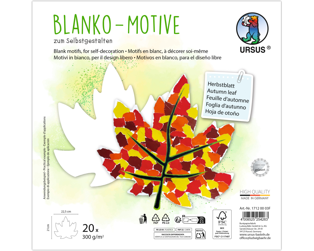 URSUS Blanko Motive 23x23cm 17120003F Herbstblatt 20 Blatt