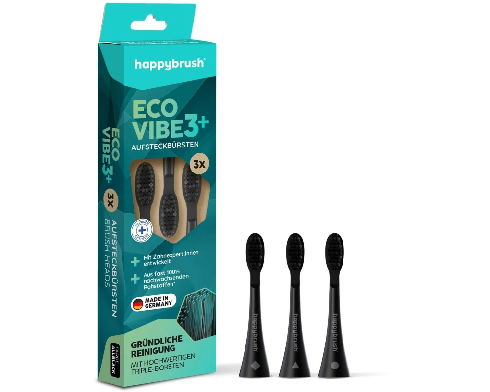 happybrush Zahnbürstenkopf Eco Vibe V3+ Black, 3 Stück