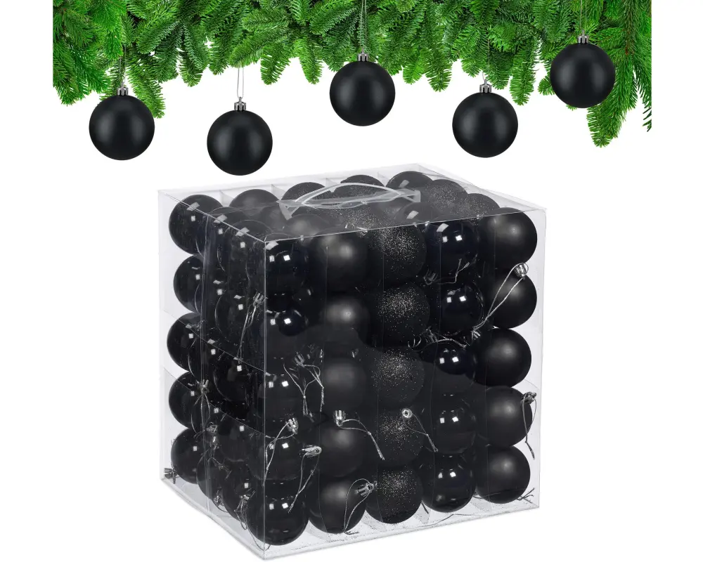 relaxdays Relaxdays Weihnachtskugeln 100er Set Schwarz/Silber
