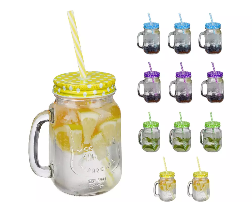 relaxdays Trinkglas Summer 500 ml, 12 Stück, Mehrfarbig