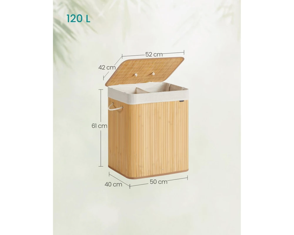 Songmics Bambus-Wäschekorb 120 l, Bambus