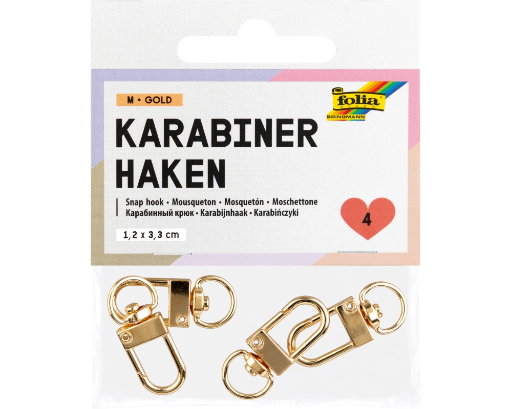 Folia Karabinerhaken M M 1.2 x 3.3 cm goldfarben 4er-Set