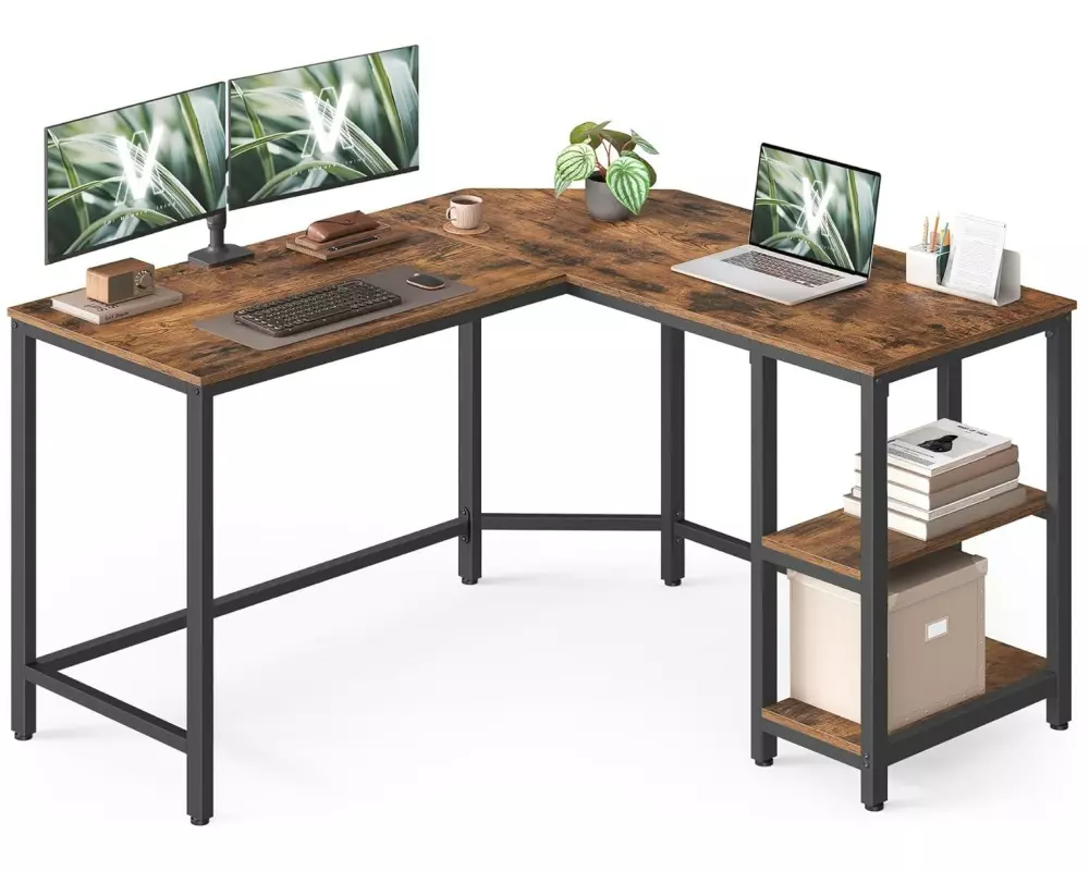 VASAGLE Tisch in L-Form Braun/Schwarz 120 x 130 x 76 cm