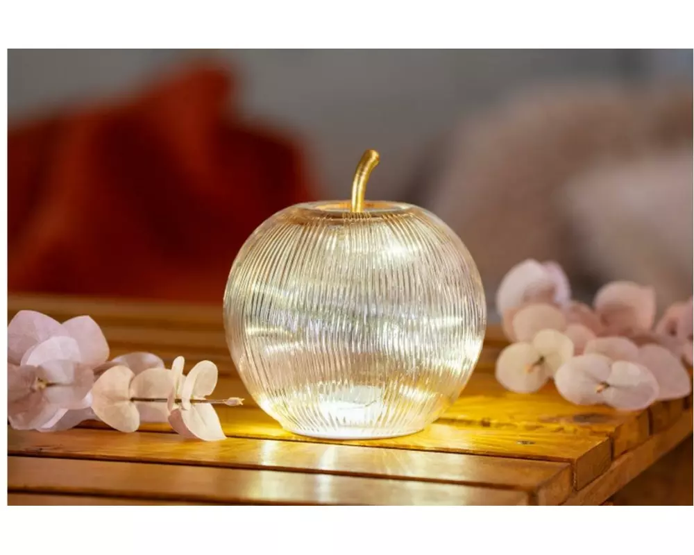 balthasar LED-Deko-Apfel Mela LED-Glasfrucht Puder-Rosa handgefertigt