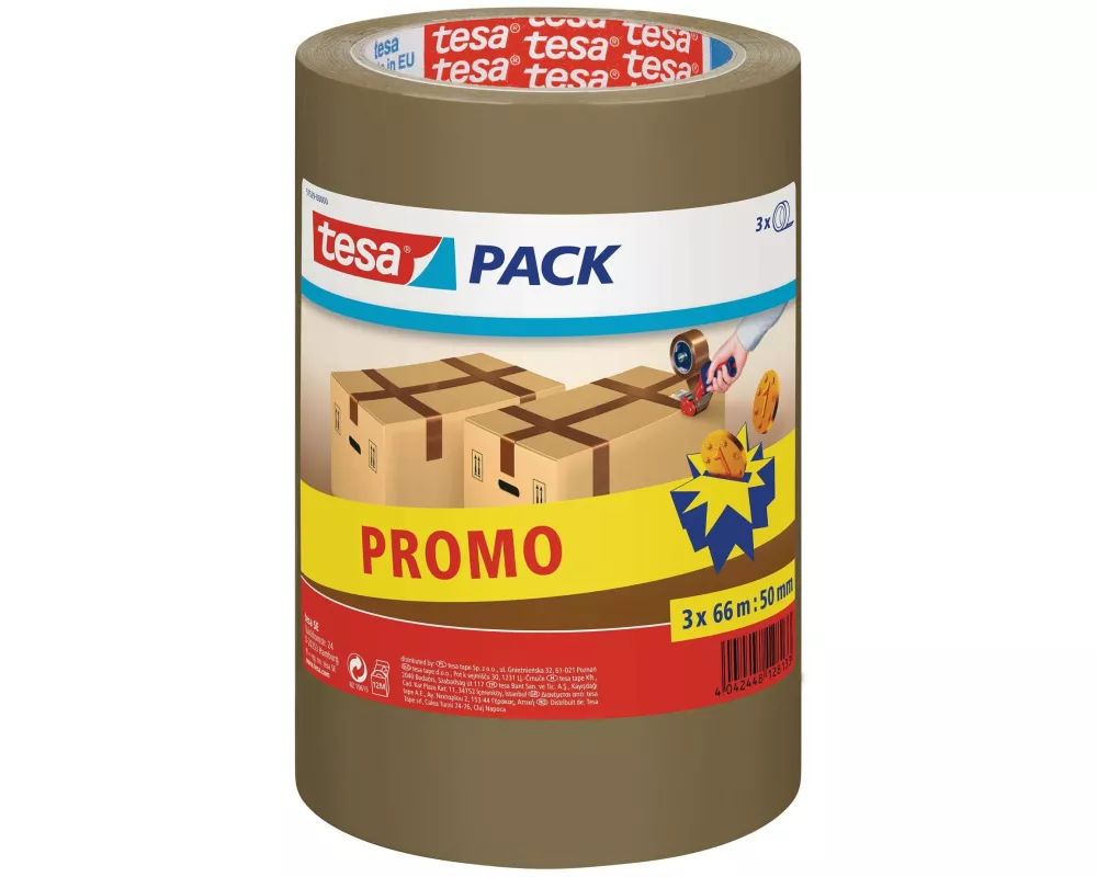 tesa tesapack Packband 3 Rollen 50 mm x 66 m, Braun