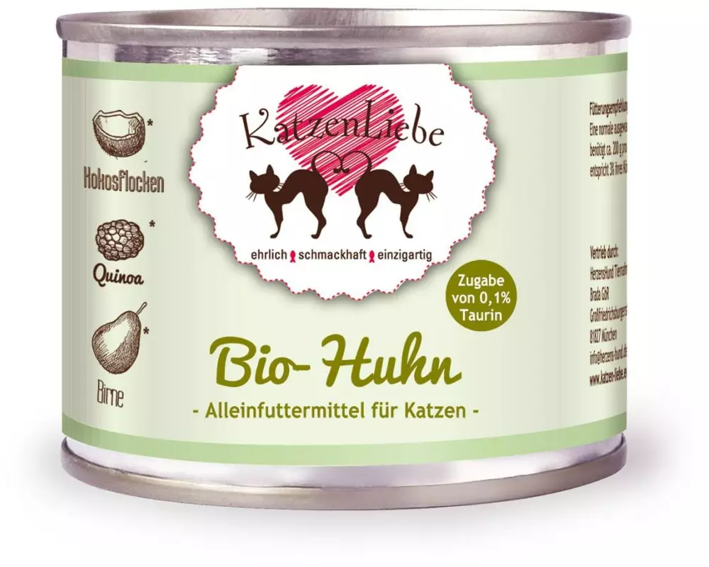 KatzenLiebe Nassfutter Bio-Huhn mit Bio-Quinoa, 200 g