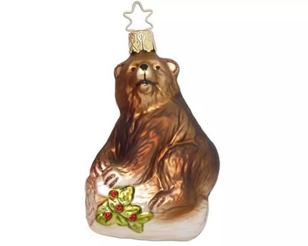 Inge Glas Manufaktur Weihnachtsschmuck Bär 9.5 cm, Braun