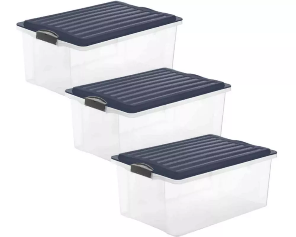 Rotho Aufbewahrungsbox COMPACT, Blau, 3 tlg.