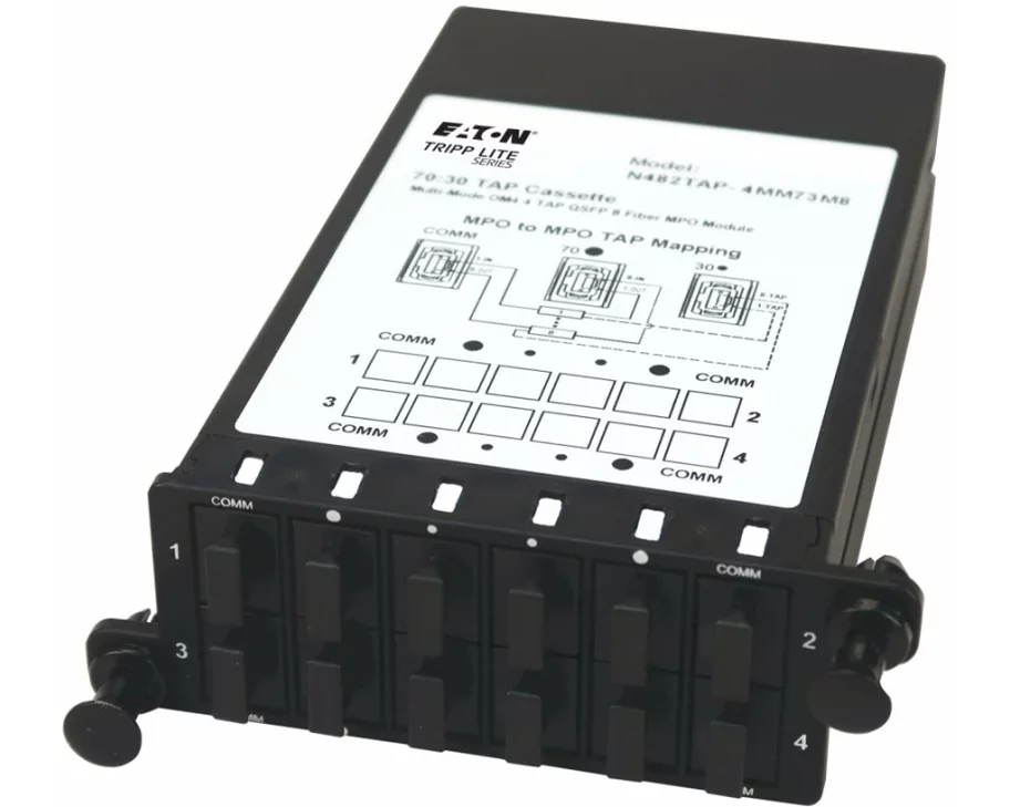 EATON TRIPPLITE Fiber, TAP, Cassette, Multimode, 8-Fiber, MPO, to, MPO, 4monitoring, Ports, 70/30, Split