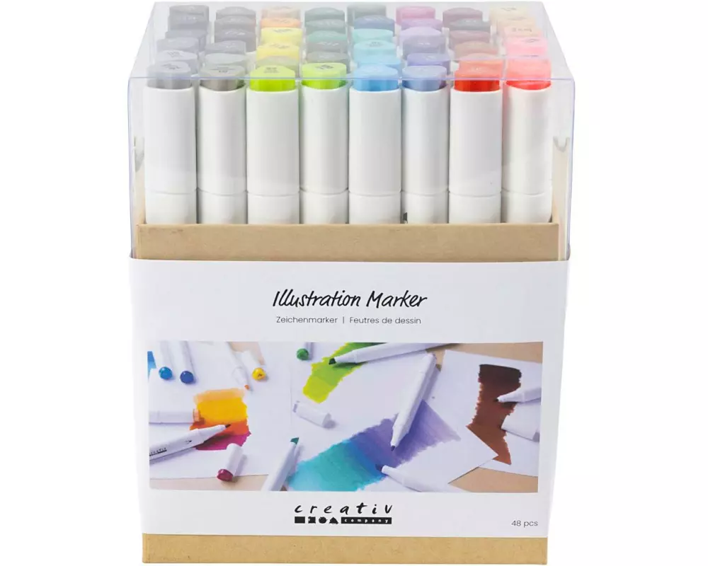 Creativ Company Kalligraphiemarker 1+ 8 mm, 48 Stück, Standard-Farben