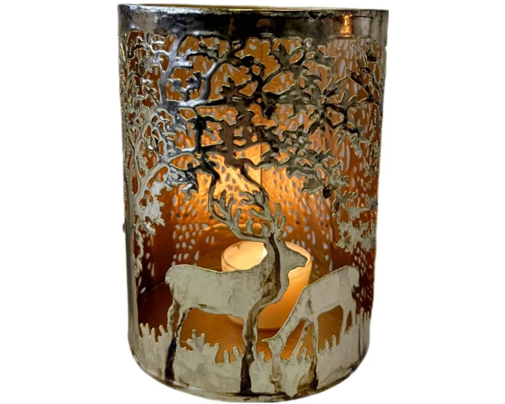 CHALET Windlicht Hirschkrönung S 10 x 10 x 15 cm, Silber