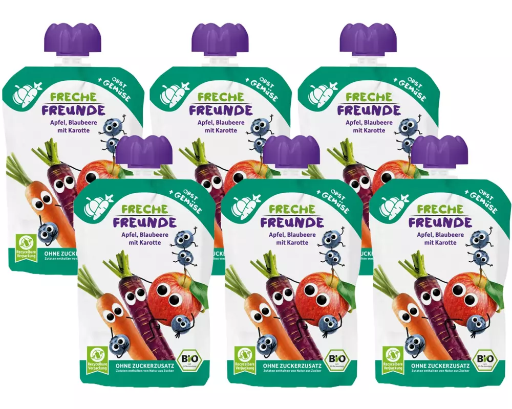 Freche Freunde Quetschbeutel Apfel, Blaubeere, Karotte 6x 100 g
