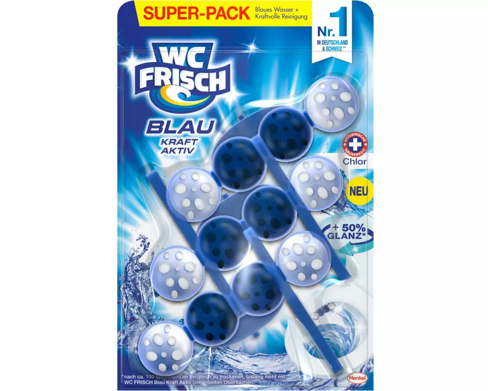 WC Frisch WC-Reiniger Einhänger, Blauspüler Chlor 3 x 50 g