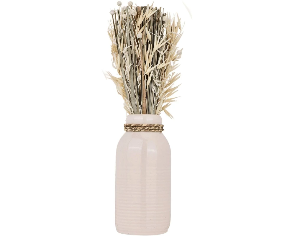 EGLO Caraquet Trockenblumen mit Vase Glas Braun Creme Natur 28 cm
