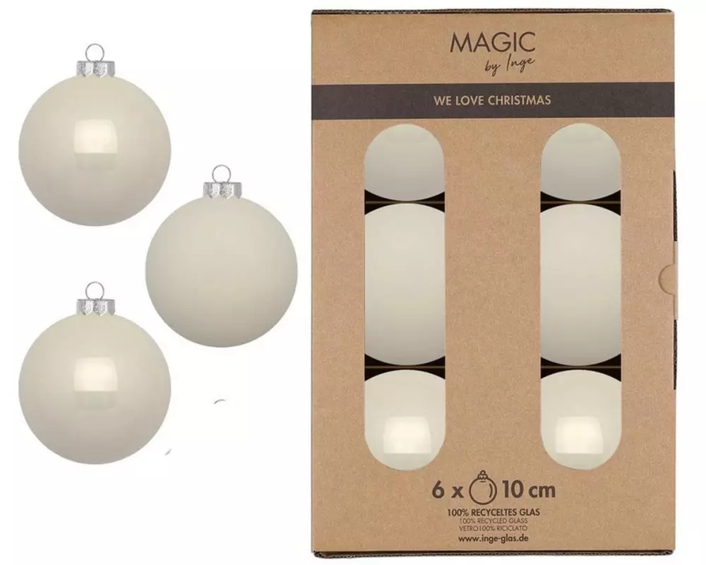 INGES CHRISTMAS DECOR Weihnachtskugel 10 cm Alt Weiss, 6 Stück